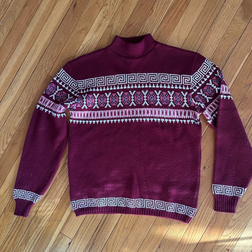Vintage Jersild Women's Sz. Med. Burgundy Patterned Ski Sweater.
